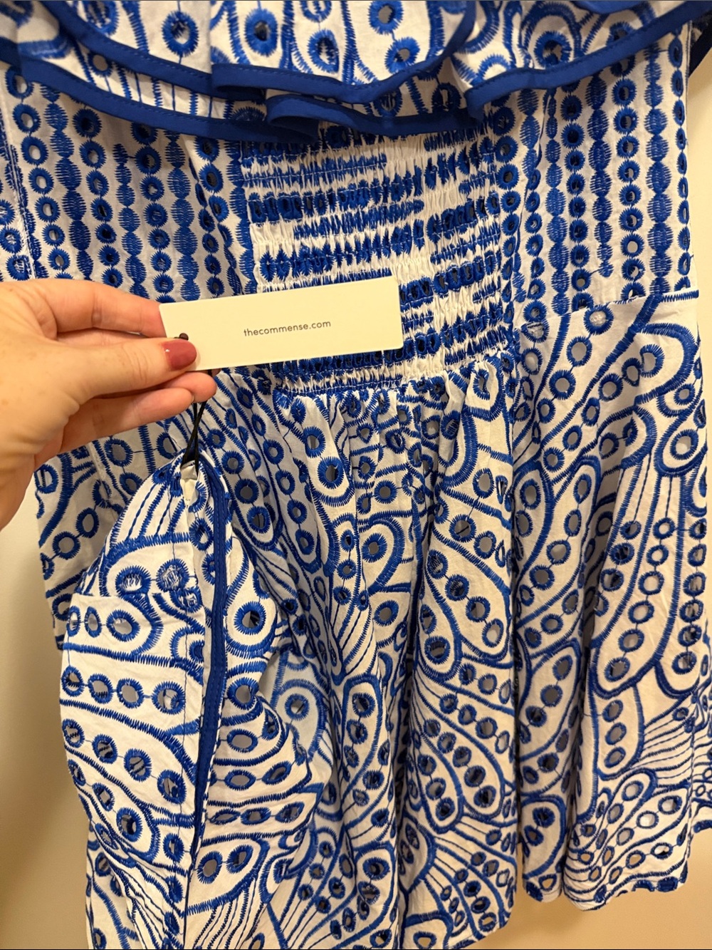Blue & White Ruffled Off-Shoulder Dress - Picture 4 of 5
